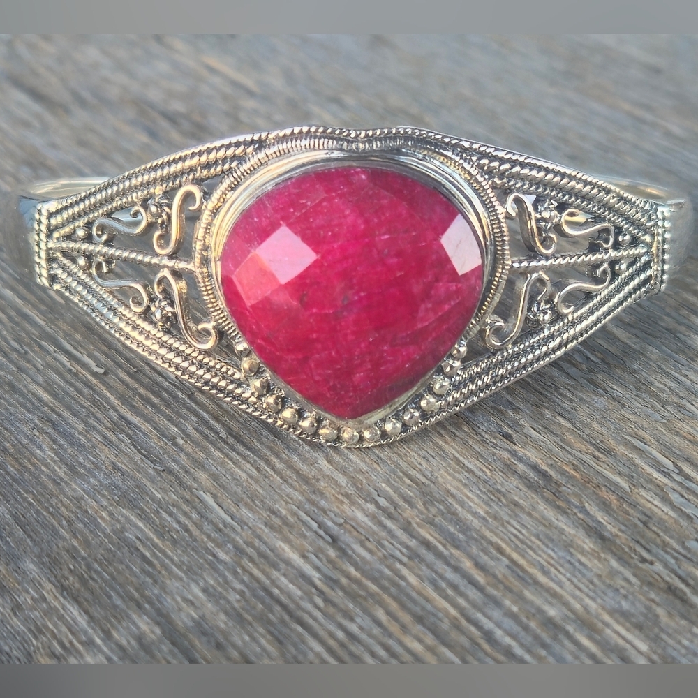 Nicky Butler 925 Sterling Silver Designer Vintage Ruby Corundum Cuff Bracelet NB